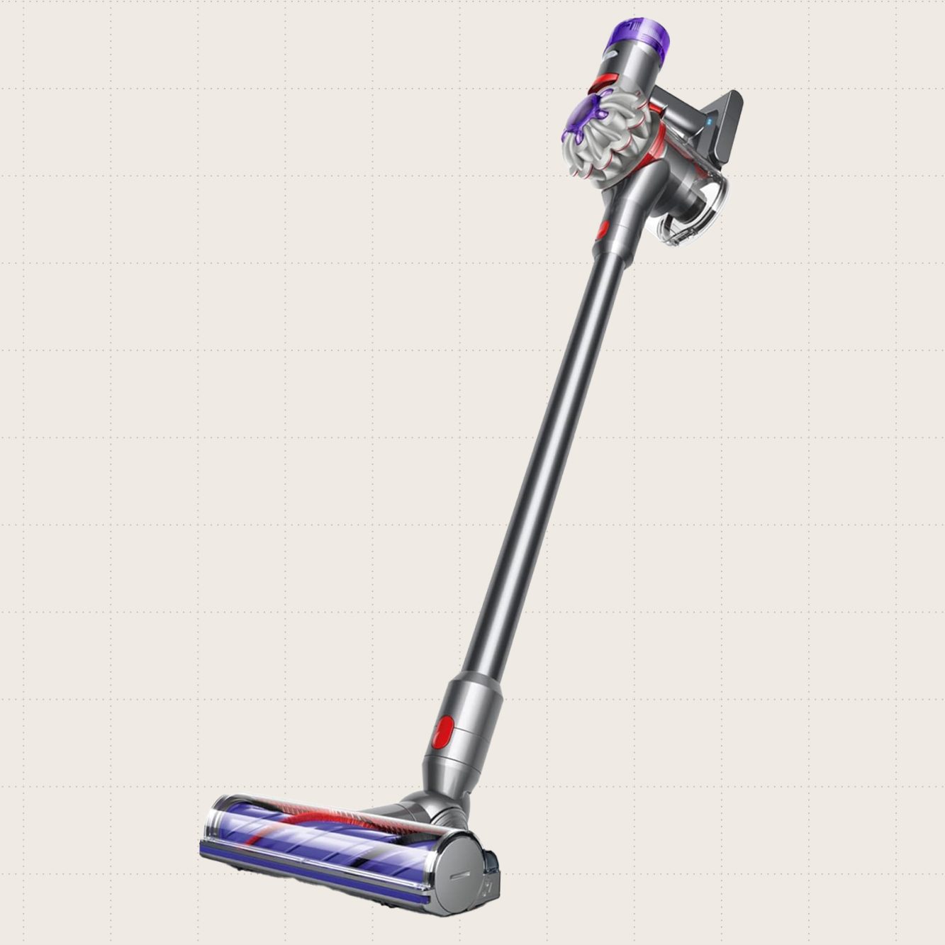 Dyson V8 Cordless Vacuum Cleaner against a beige background.